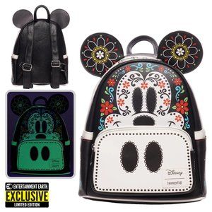 Loungefly Mickey Mouse Dia de los Muertos Sugar Skull EE Exclusive Backpack GITD